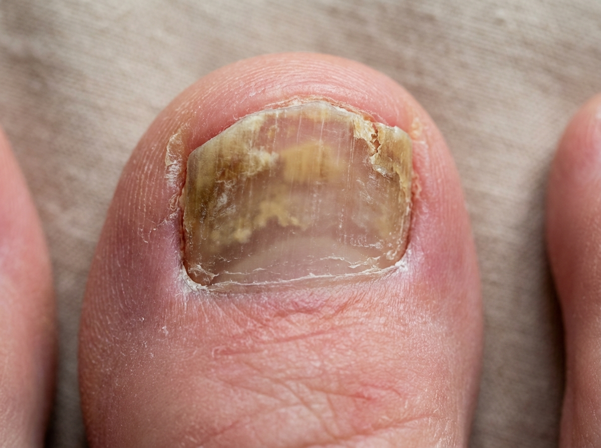 Damaged toenail close up