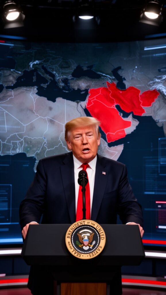 Donald Trump speaking about U.S. military actions and tensions with Iran